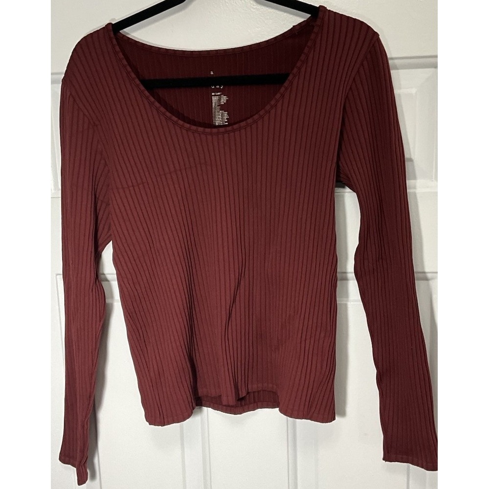 A New Day Burgundy Ribbed Knit Scoop Neck Long Sleeve Stretchy Top Women's XXL